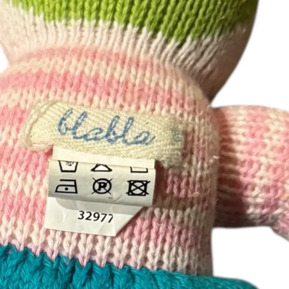 Blabla Kids April Knit Doll Cotton Plush Retired Green Heart Striped Rare 15inch